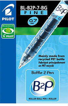 B2P (bottle to pen) writing instruments made from recycled plastic bottles